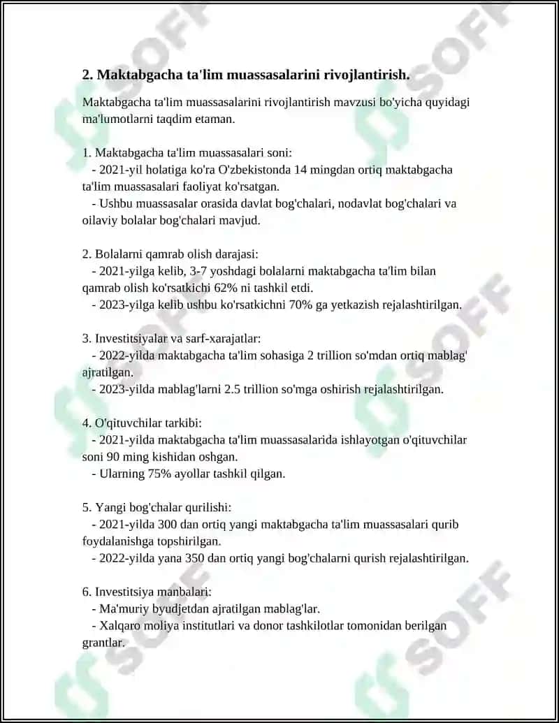 DAVLATIMIZDA YOSH AVLODNI TARBIYALASH VA SOG'LIGINI HIMOYA QILISH YO'LIDA OLIB BORAYOTGAN ISHLARI 6