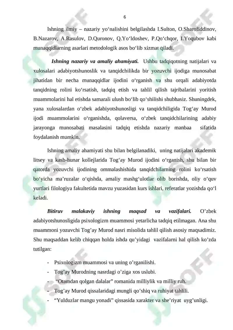 “Hozirgi o’zbek nasrida psixologizm” (Tog’ay Murod nasri misolida) 6
