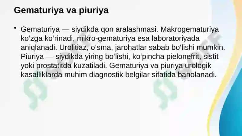 Urologik kasalliklar simptomlari, tashxislash usullari, davolash va asoratlari 6