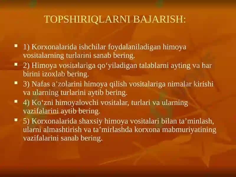 MAVZU:  Shaxsiy himoya vositalari va ulardan foydalanish 6