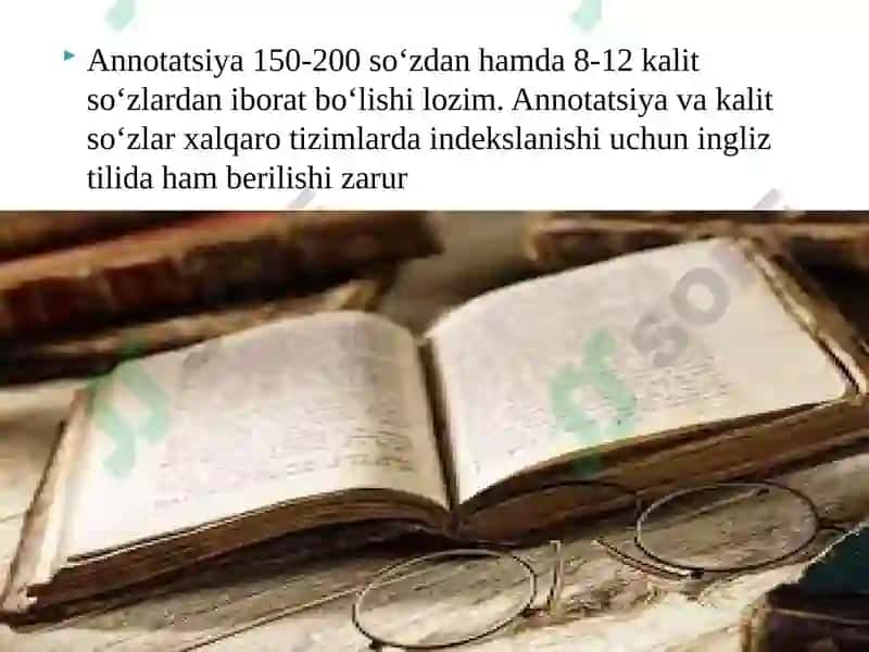 Maqolada mualliflar ro`yxati,anotatsiya, kalit so`zlarini shakllantirish 6