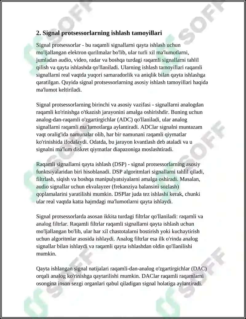 Signal protsessorlari, ko'rsatkichlari, texnik parametrlari hamda arxitekturasi 6