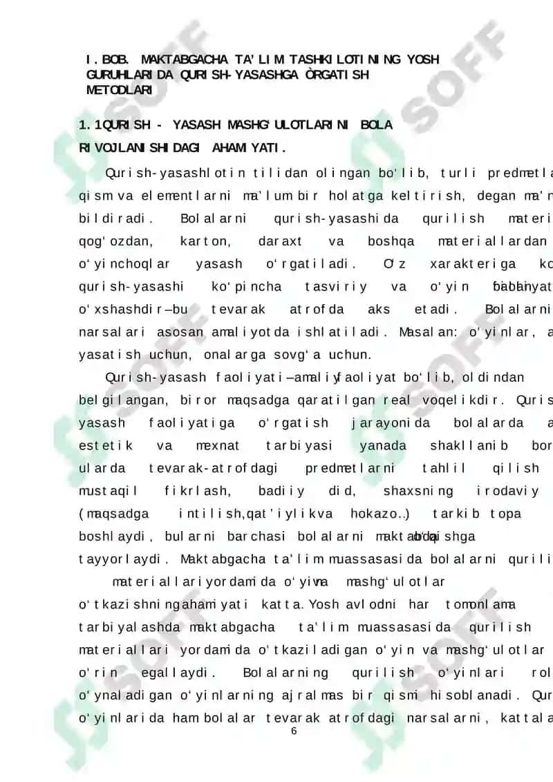 MAKTABGACHATA’LIM TASHKILOTINING YOSH GURUHLARIDA QURISH-YASASHGA ÒRGATISH METODLARI 6