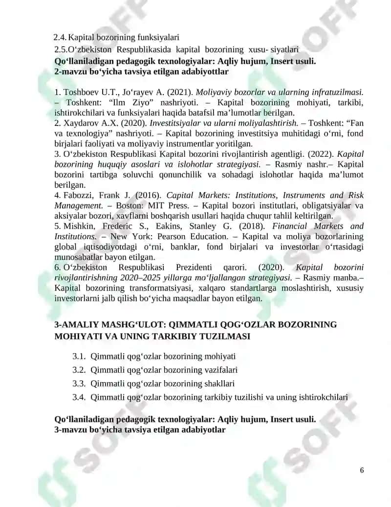 BANK VA MOLIYA BOZORLARI Amaliy Mashg'ulotlari 6