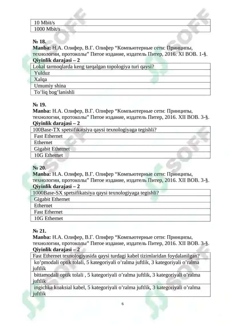 Kompyuter tarmoqlari fanidan test savollari 6