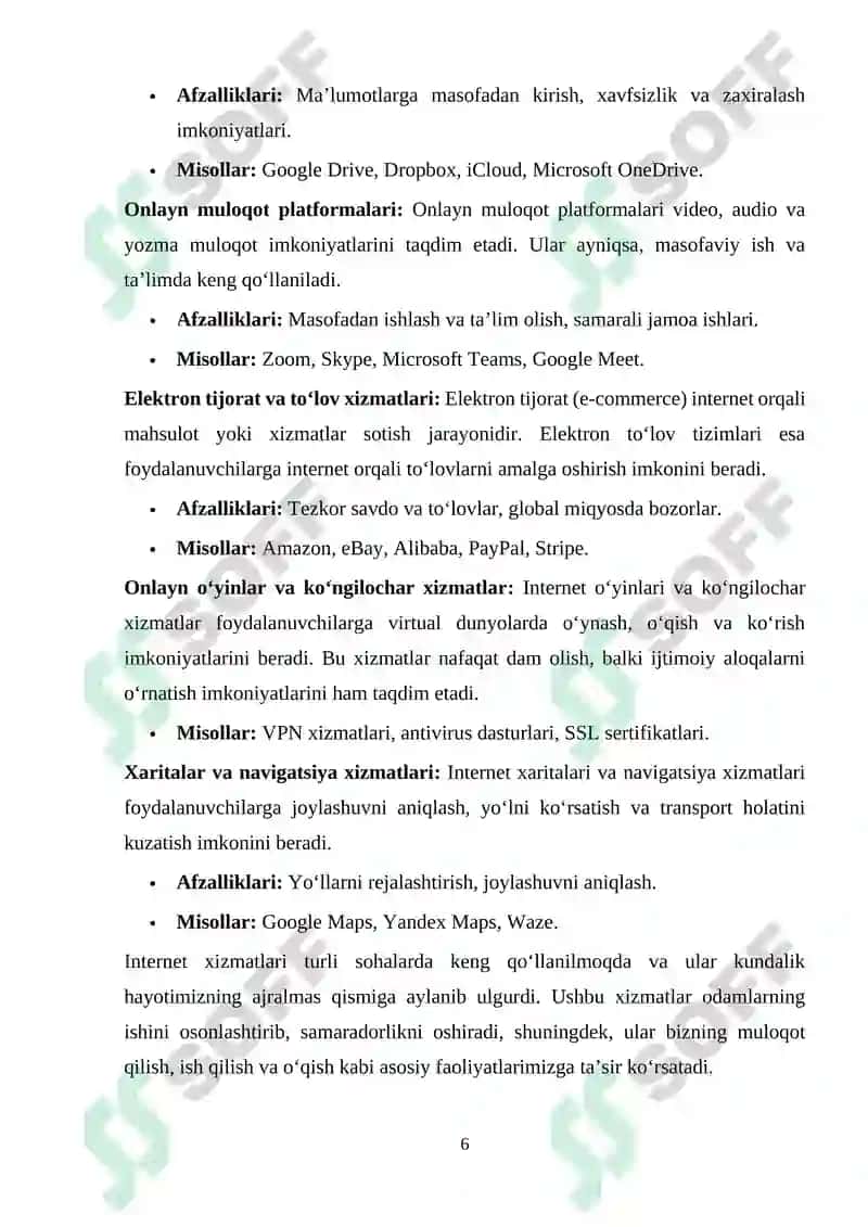 Internet xizmatlari va ulardan faoliyatda foydalanish 6