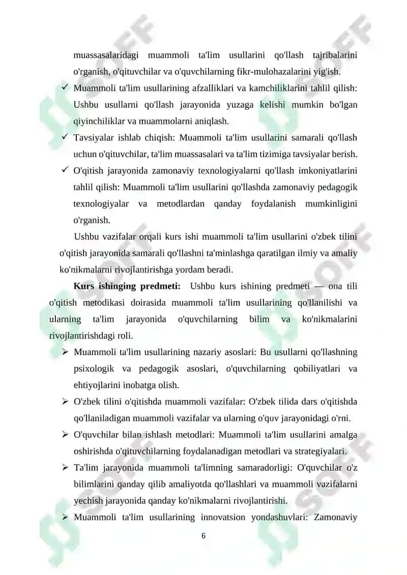 Ona tili oʻqitish metodikasi fani dars mashgʻulotlarida bilimlarni muammoli yoʻl bilan bayon qilish usullari 6