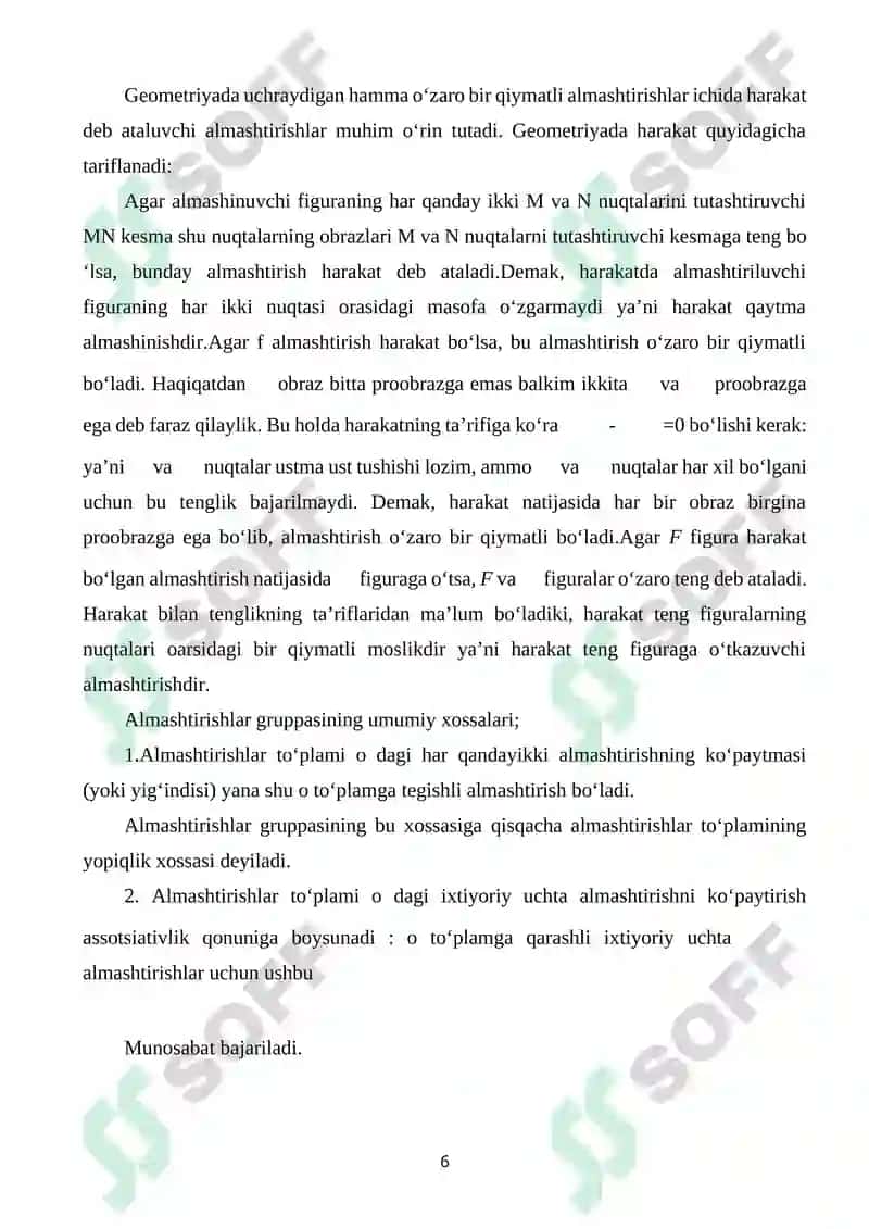Tekislikda geometrik almashtirishlar va ularning qo‘llanilishi 6