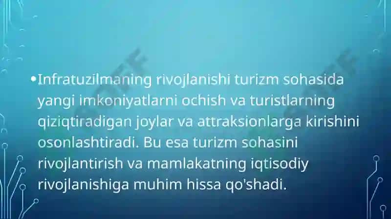 Turizmni barqaror rivojlanishida  infratuzilmaning ahamiyati 6