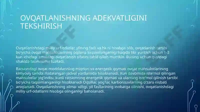 Shaxsiy Ovqatlanishning adekvatligini tekshirish 6