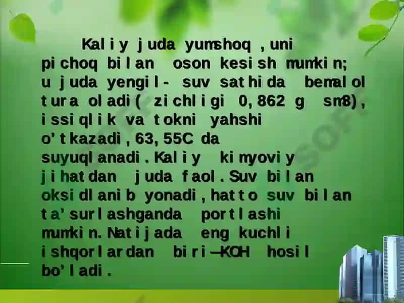 Kaliy elementini tirik organizimdagi ahamiyati 6