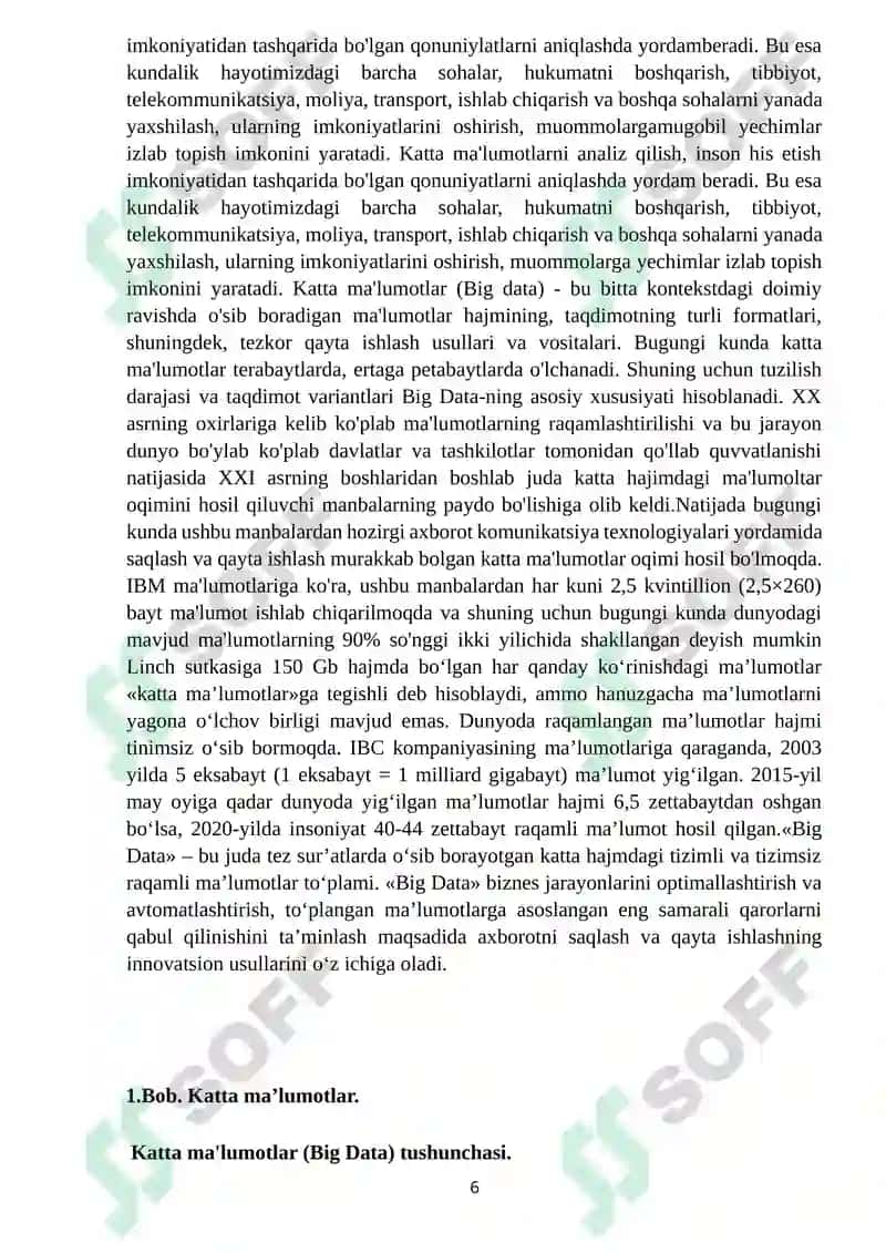 Katta ma’lumotlar (Big Data) va ularni qayta ishlash usullari. 6