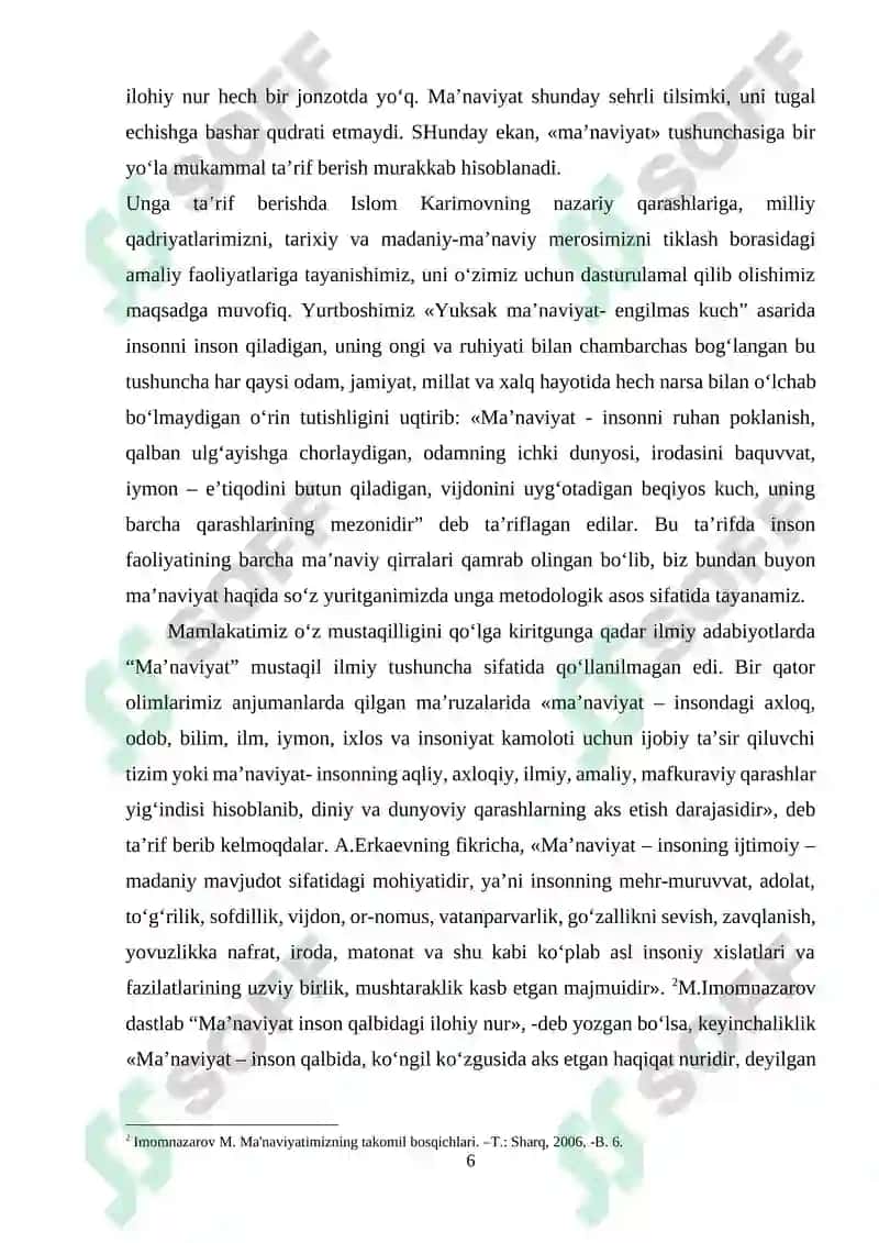 Kurs ishi: MA`NAVIYAT VA MILLIY G`OYA 6