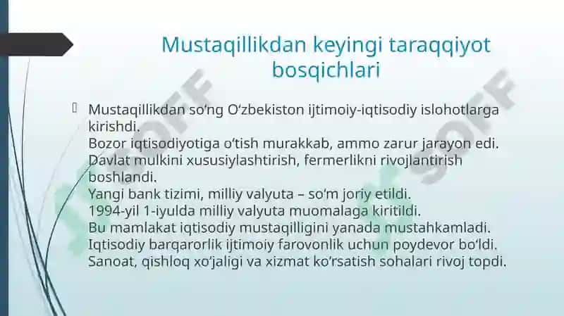 O‘zbekistonning o‘zistiqlol va taraqqiyot yo‘li 6