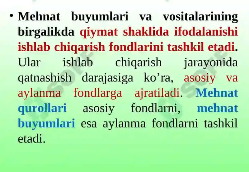 Asosiy fondlar tushunchasi, ahamiyati, tasnifi 6