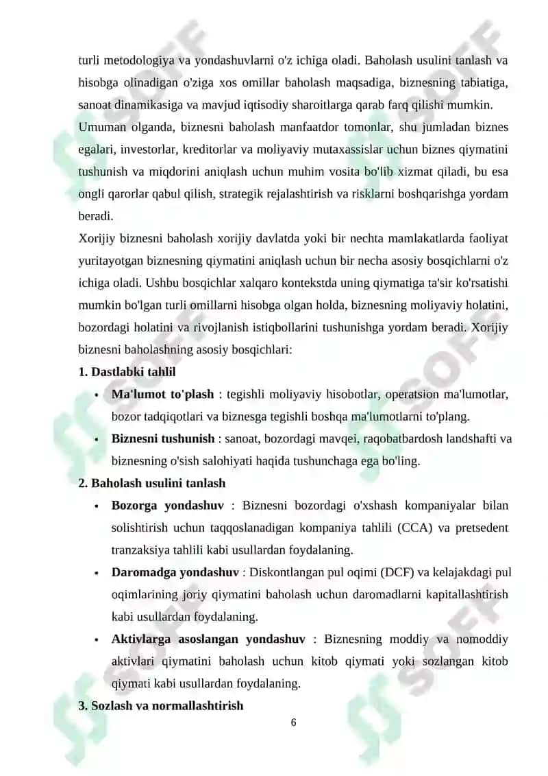 MULK QIYMATINI BAHOLASH YONDOSHUVLARI VA USULLARI TIZIMI 6