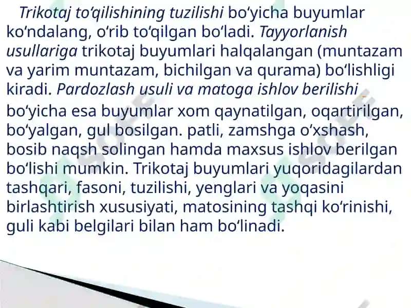KIYIM ASSOR-TIMENTI VA KIYIM HAQI-DA MA’LUMOT. KIYIMLARGA QO’YILADI-GAN TALABLAR 6