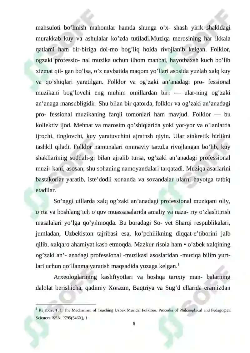 O'zbek xalq musiqiy folklor janirlarining umumiy tasnifi 6