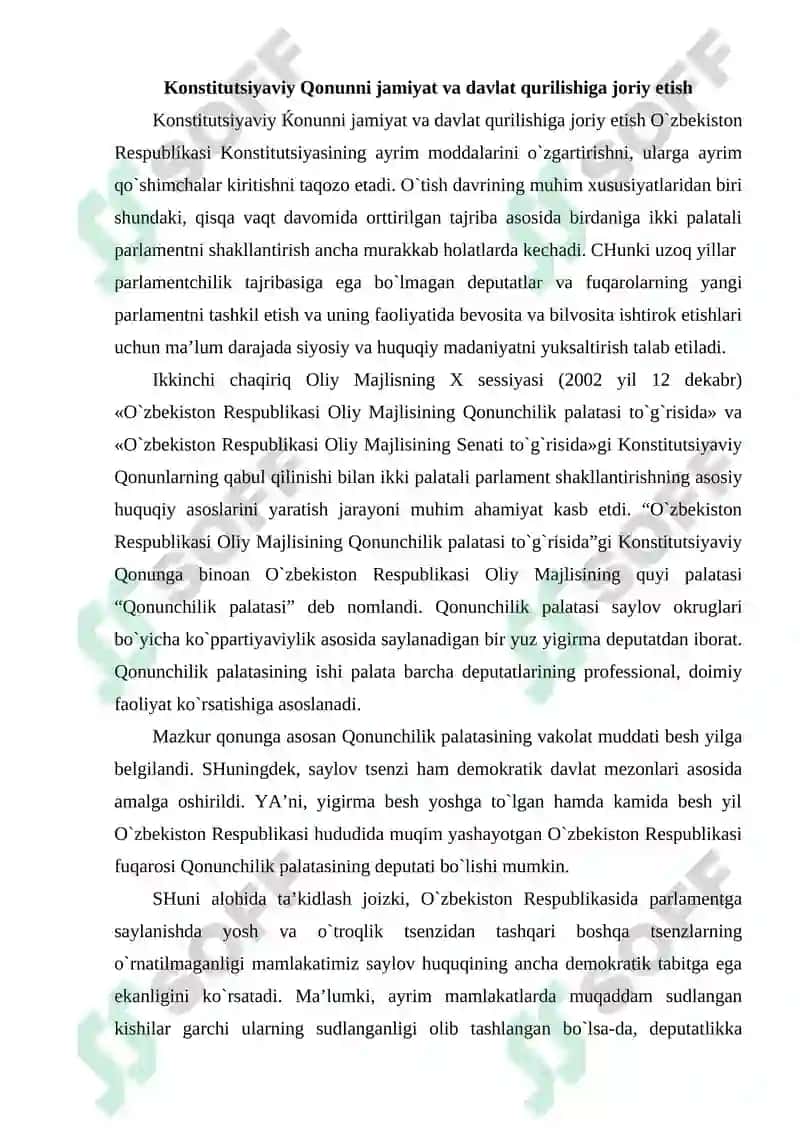 O`zbekiston Respublikasida ikki palatali parlamentni shakllantirishning o`ziga xos xususiyatlari 6