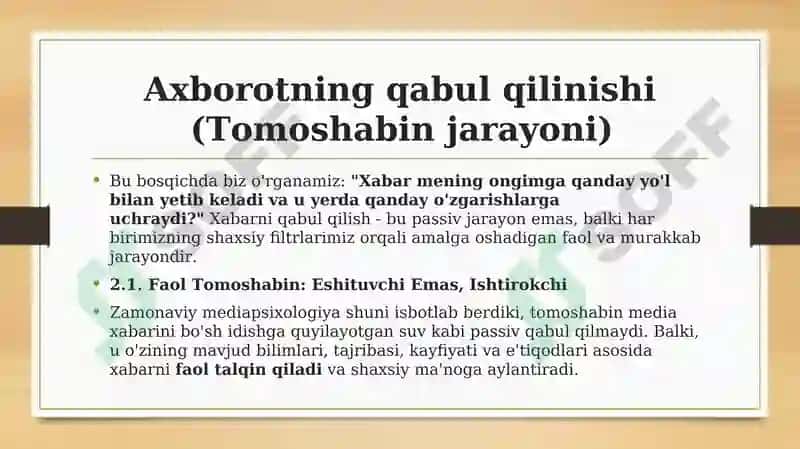 Media vositalarida axborotning tarqatilishi va qabul qilinishi 6