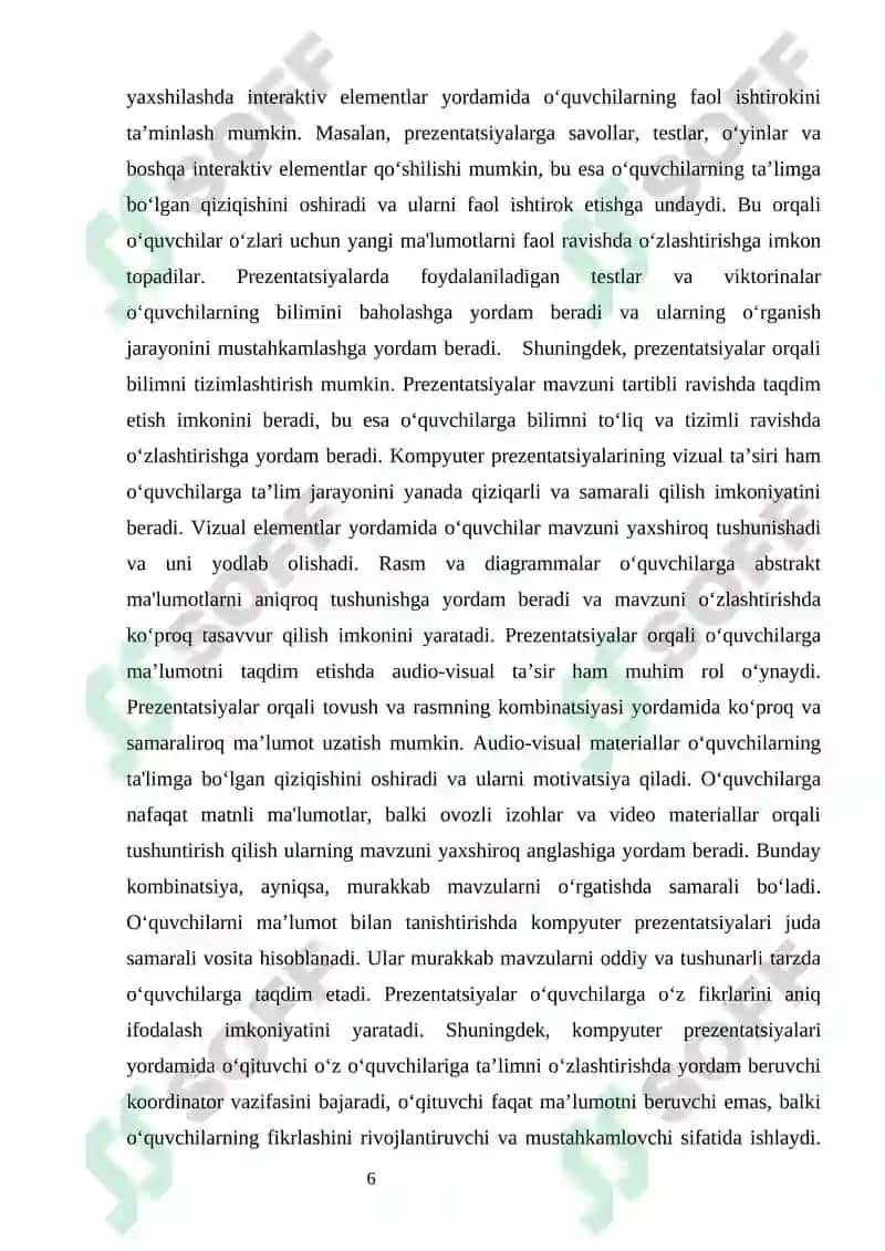 6-sinfda Kompyuter prezentatsiyalari mavzusida AKT dan foydalanishning didaktik imkoniyatlari 6