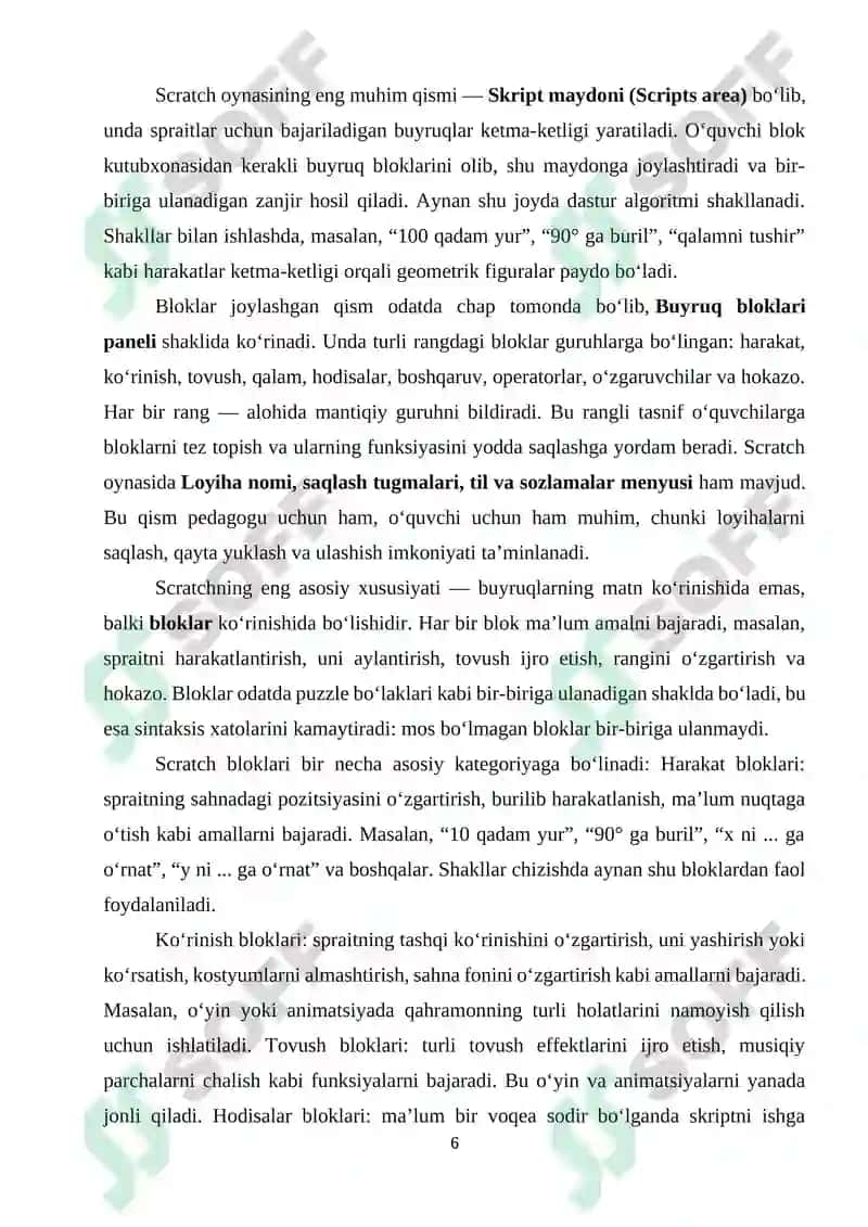 Umumiy orta talim maktablarining 6-sinfida Informatika va AT fanidan “Scratch dasturida shakllar bilan ishlash” mavzusini o‘qitishda interfaol metodlardan foydalanish 6