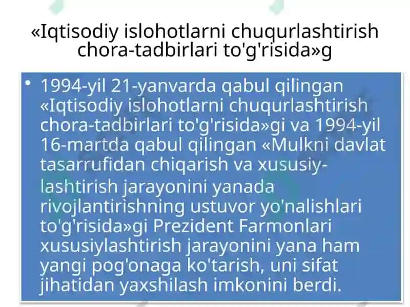 O‘zbekistonda Bozor Munosabatlarining Rivojlanishi 6