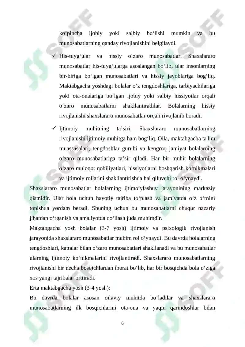 Maktabgacha Yoshdagi Bola Shaxsi va Shaxslararo Munosabatlarni O'rganish Kursi 6