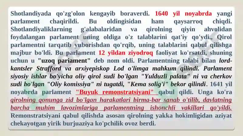 XVII asr o`rtalari va XIX asr birinchi yarmida Angliya 6