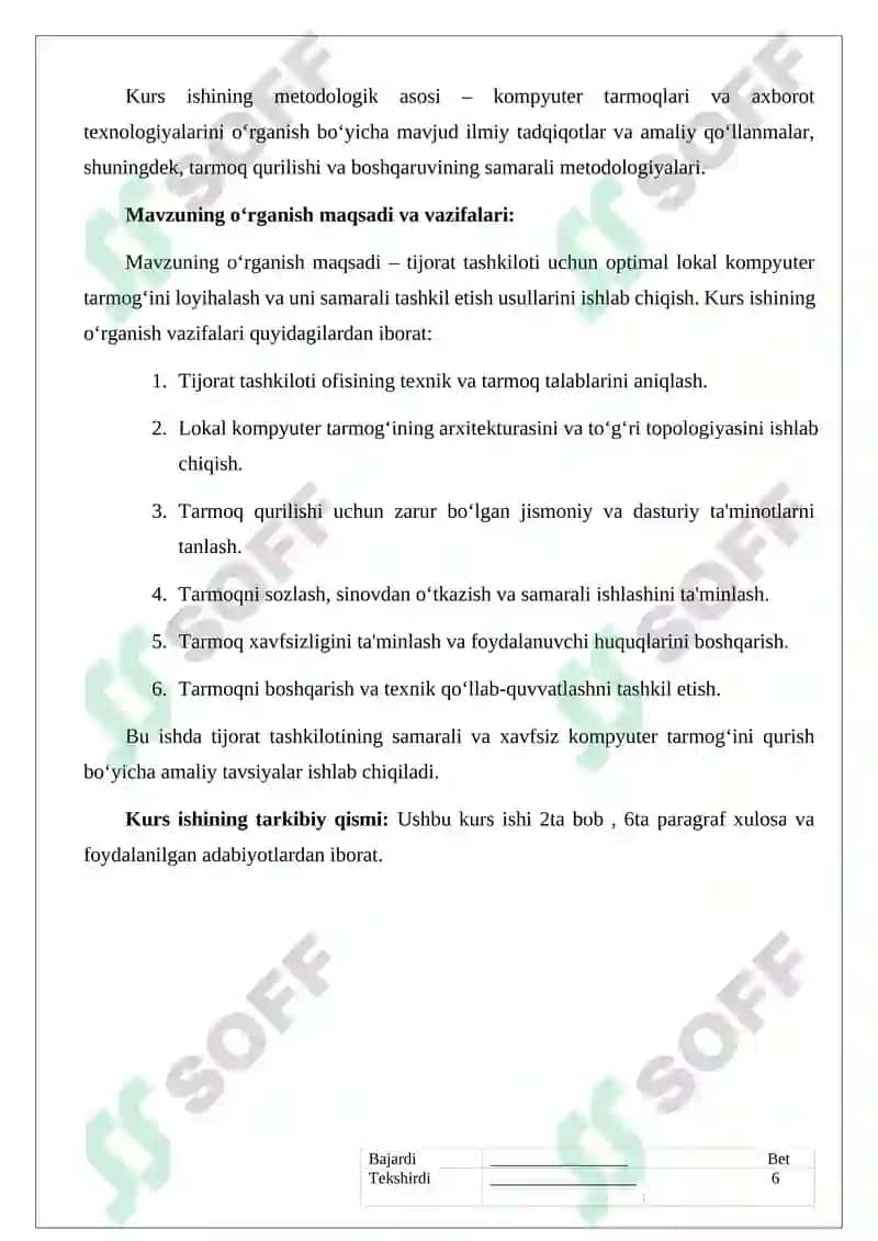 Tijorat tashkiloti uchun lokal kompyuter tarmogʻini ishlab chiqish 6
