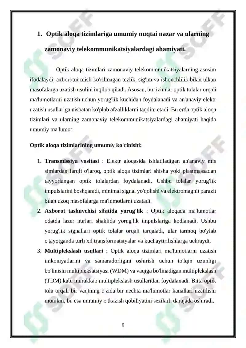 Optik aloqa tizimlari va tarmoqlarda oʻlchash usullari va vositalari 6