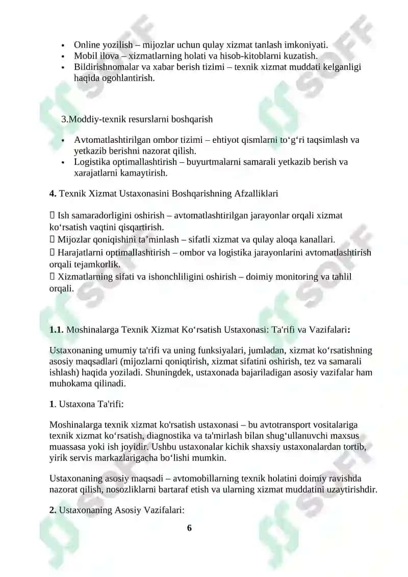 Moshinalarga Texnik Xizmat Ko'rsatish Ustaxonasini Boshqarish Tizimining Nazariy Asoslari 6