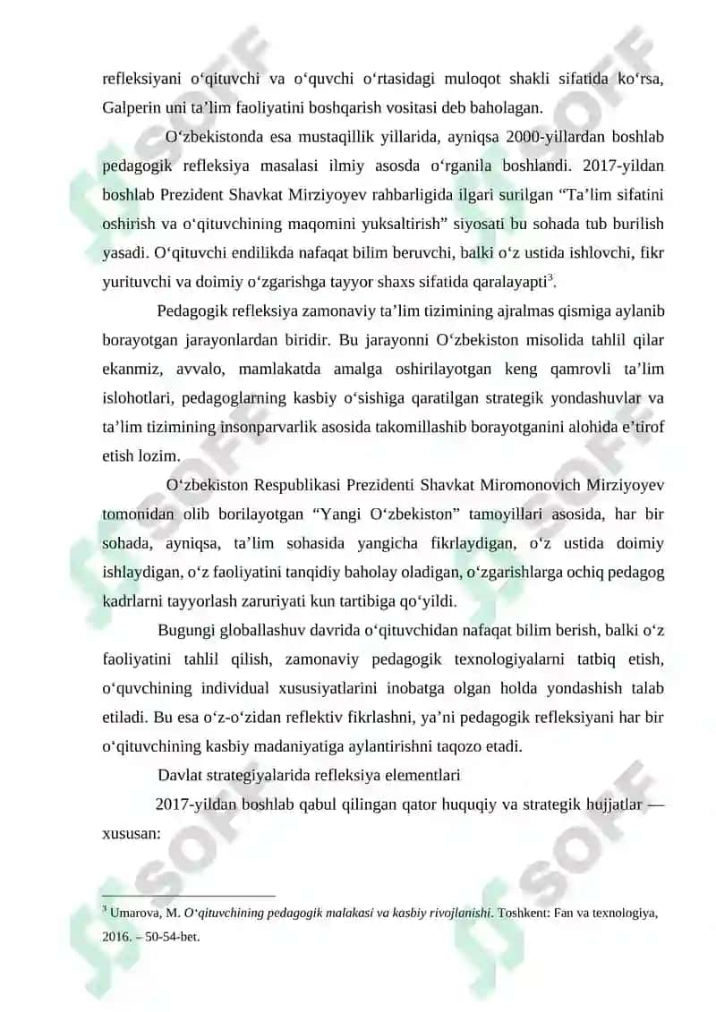 O’qituvchining pedagogik faoliyatda kasbiy refleksiyaning o’rni 6