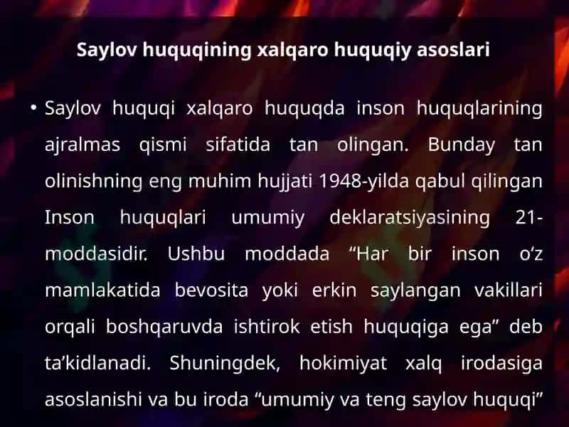 INSON SAYLOV HUQUQINING XALQARO VA MILLIY HUQUQIY ASOSLARI 6