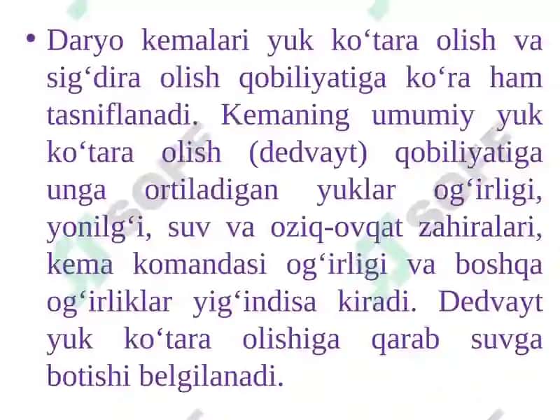 DАRYO TRАNSPORTINING TEXNIK-IQTISODIY TАVSIFI VА RIVOJLАNISHMUАMMOLАRI 6