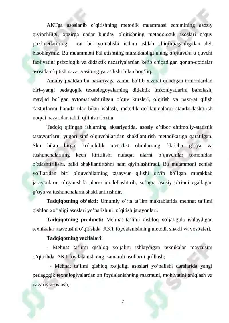 6-SINF ,,QISHLOQ XO’JALIK ASOSLARI’’  BO’LIMINI O’QITISHNING NAZARIY    ASOSLARRI 6
