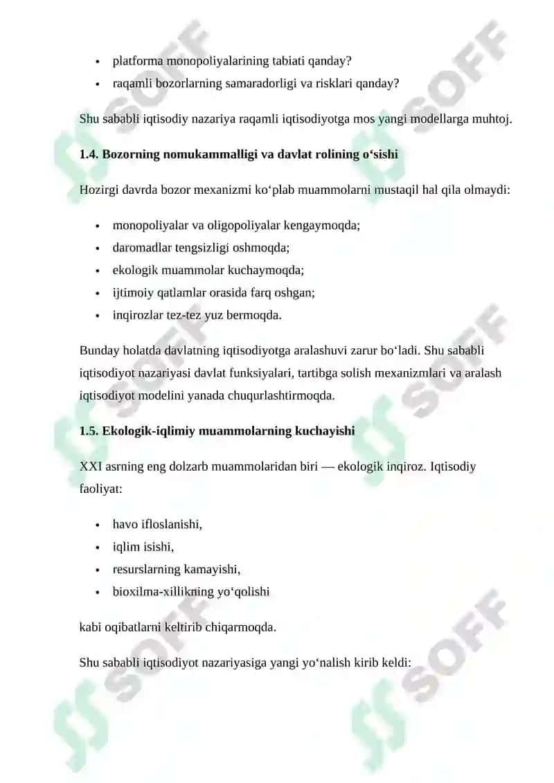 Hozirgi zamon iqtisodiyot nazariyasi rivojlanishining asosiy yo‘nalishlari 6