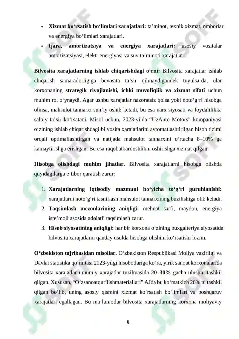 Bilvosita xarajatlar hisobi 6