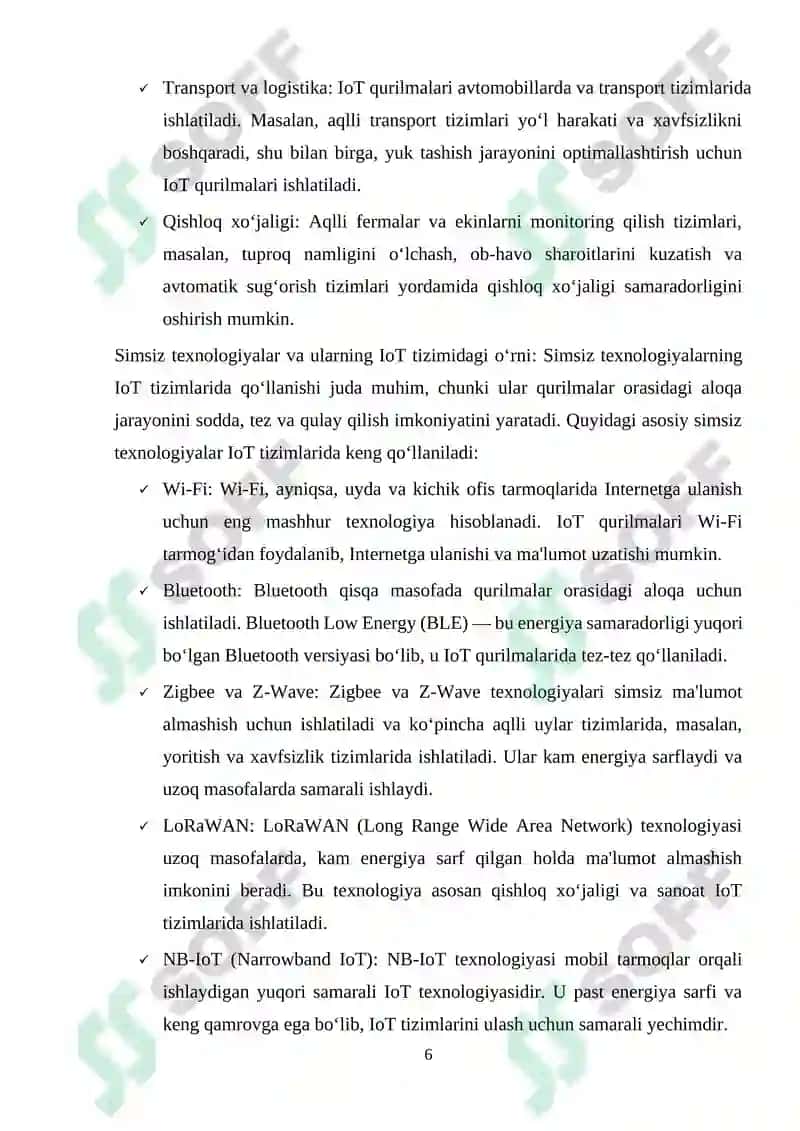 Internet ashyolarida qo‘llaniladigan simsiz texnologiyalari. GPRS, small cell standartlari. Tarmoqning strukturasi va topologiyasi. 6