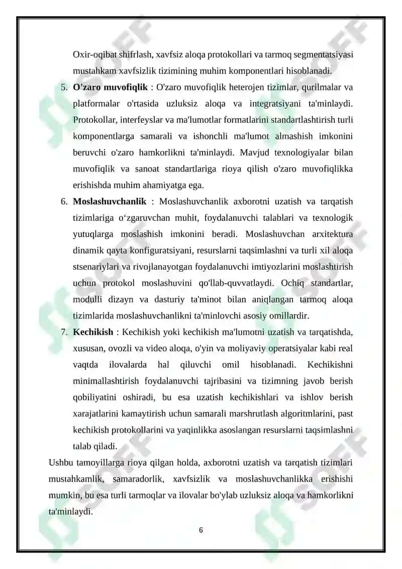 AXBOROT UZATISH VA TAQSIMLASH TIZIMLARI ARXITEKTURASI 6