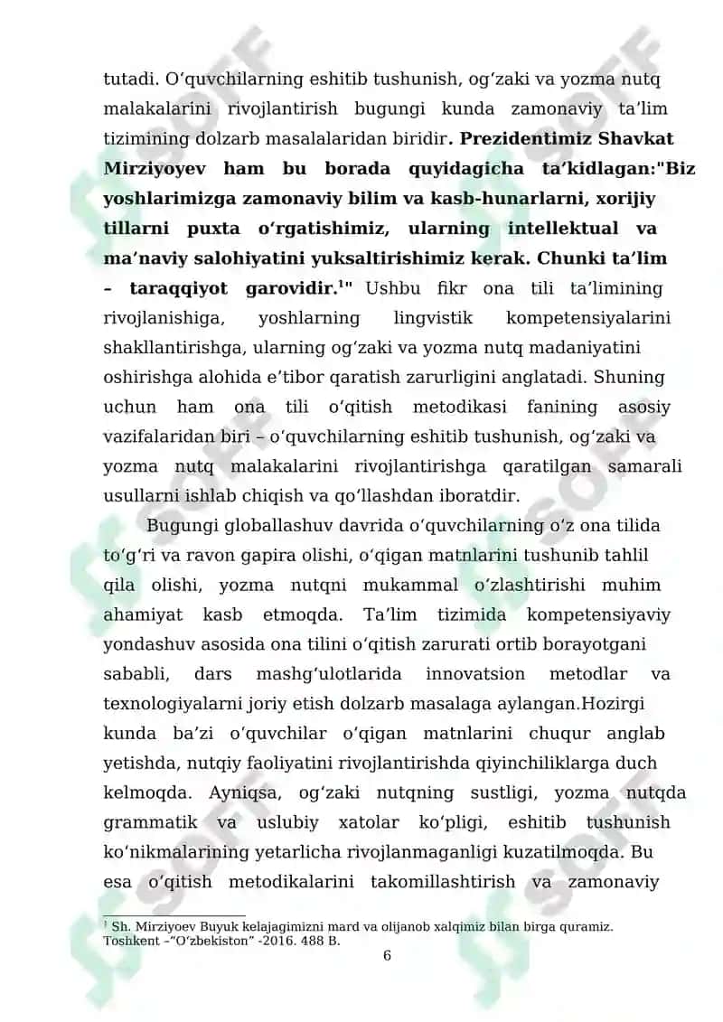 Ona tili o'qitish metodikasi fani dars mashg'ulotlarida o'quvchilarning o'qib eshitib tushunish og'zaki va yozma nutq malakasini shakillantirish 6