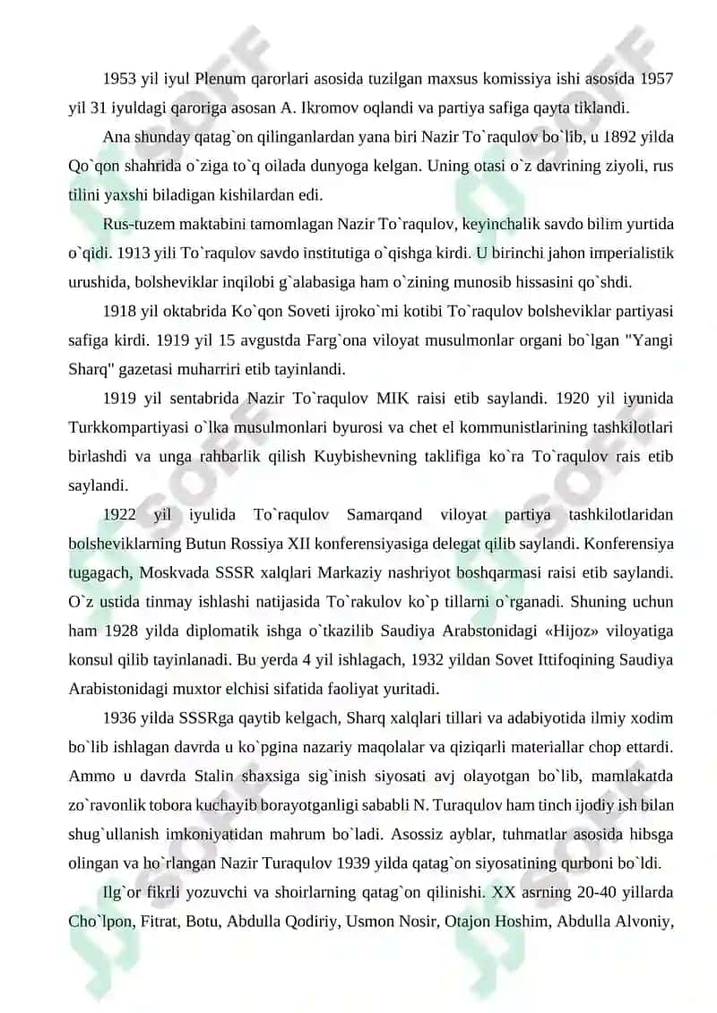Sovet tuzumining qatag`onlik siyosati va uning o`zbekistondagi og`ir oqibatlari 6