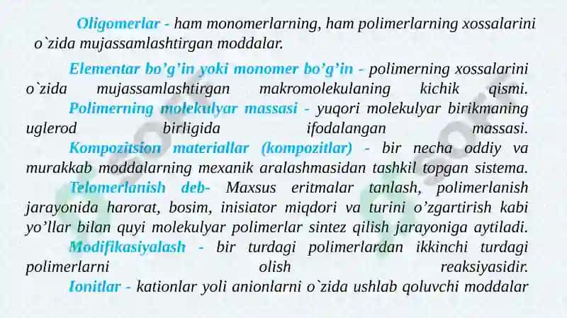 POLIMERLAR HAQIDA  ASOSIY TUSHUNCHALAR 6