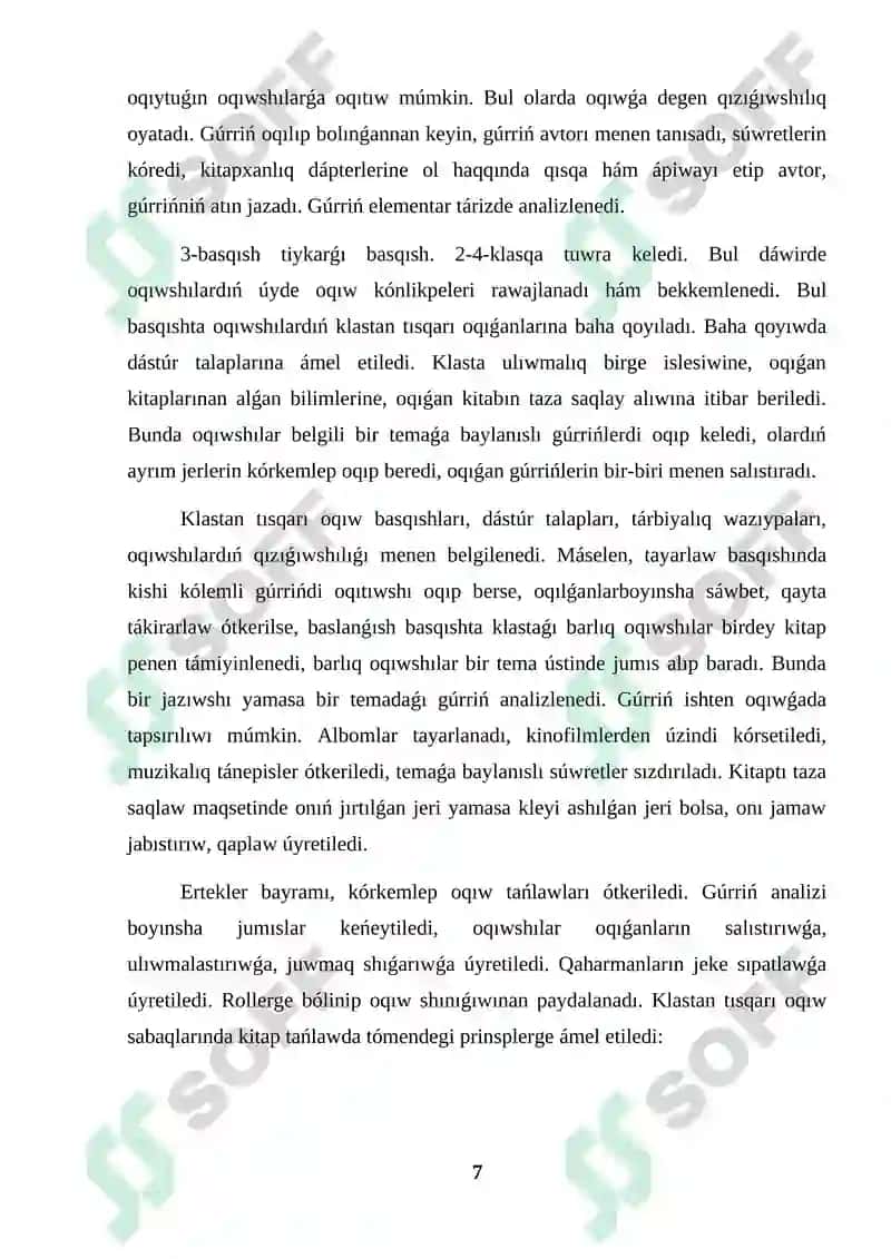Sawat úyretiw dáwirinde klastan tıs jumıslar kurs jumısı 7