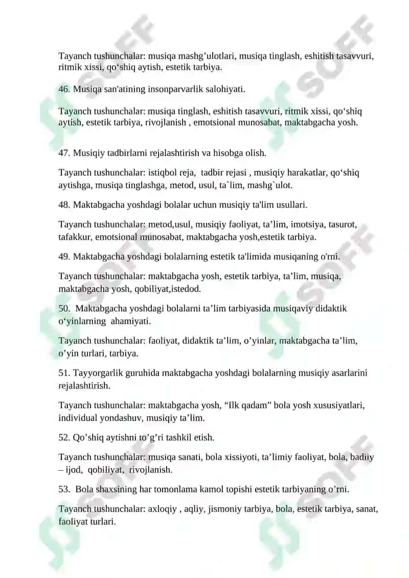 BOLALAR MUSIQIY TAʼLIM METODIKASI FANI BOʻYICHA YOZMA ISH SAVOLLARI 7