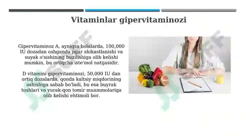 Organizmning vitaminlar bilan ta'minlanganligini o'rganish va baholash 7