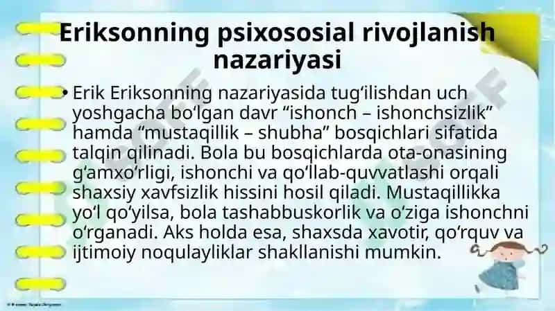 Ilk bolalik davrida shaxslarni rivojlanishga oid nazariy tahlillar 7
