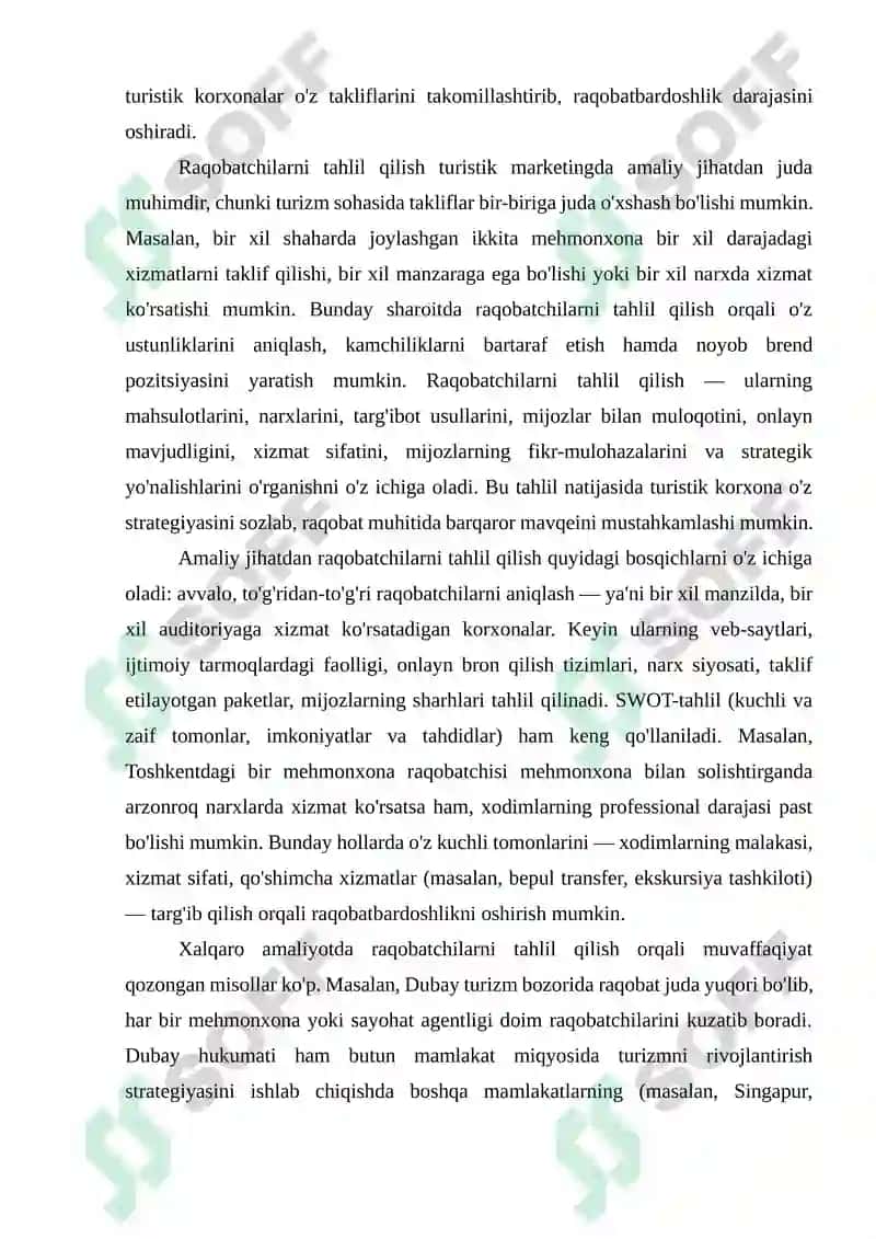 TURISTIK MARKETINGDA RAQOBATCHILARNI TAHLIL QILISHNING AMALIY AHAMIYATI. 7