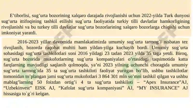 O'zbekiston sug‘urta bozori va unidavlat tomonidan tartibga solish 7