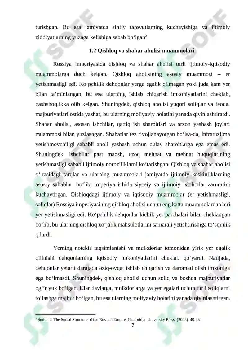 XX asr boshlarida Rossiya imperiyasining ijtimoiy iqtisodiy va siyosiy ahvoli 7